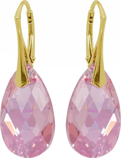 DBD - Goud Vergulde Zilveren Oorbellen - Swarovski Kristal Elements - Druppel - Licht Roze - 22MM - Anti Allergisch