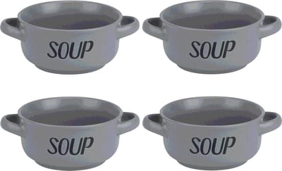 Cosy & Trendy soepkom van aardewerk - 4x - grijs - Dia 13,5 cm - 470 ml - Servies - Soepkommen/Soepkommetjes