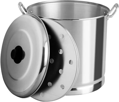 Grote Stoompan - Aluminium Stomer - Tamales Koken - Inclusief Grill - 32 Kwarts - Aluminium