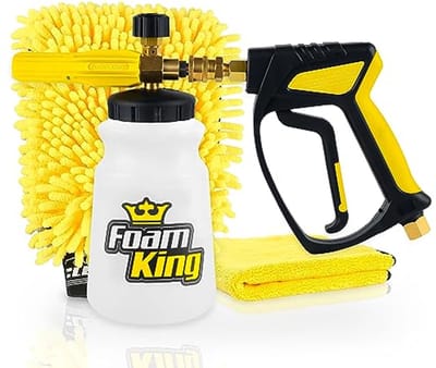 Foam Cannon met Snubster, Washandschoen en Detailing Microfiber Handdoek - Hogedrukreiniger Foam Spuit en Trigger Attachment - Perfect voor Auto, Vrachtwagen, Fiets, Huis, Camper en Boot
