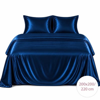 Satijnen Dekbedovertrek - Blauw - 200x200/220 - Luxe & Koel - Zacht & Ademend - Incl. Kussenslopen