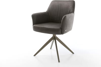 Eetkamerstoel Xana-Flex met armleuning kruisframe breed afwerking met titanium microvelours antraciet vintage 360° draaibaar rocker-functie pocketveer kern