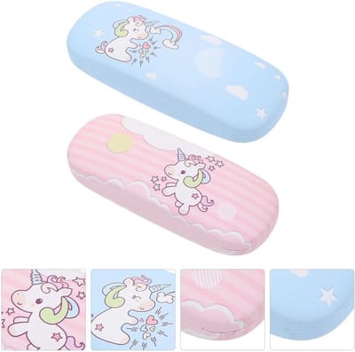 Zachte brillenkoker met eenhoornprint - Cartoon brillenhoes voor meisjes, opvouwbare PU container, diverse kleuren, 16.00X6.00X3.00CM