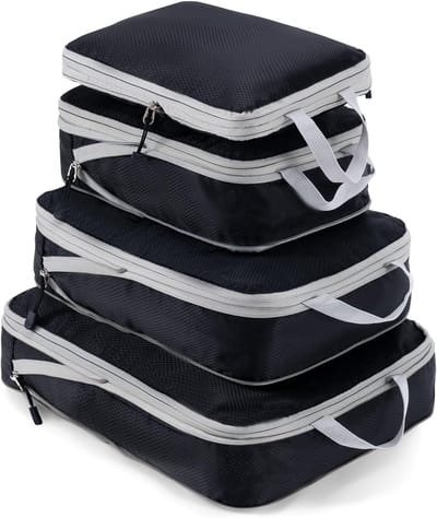 Famanu - Compressie verpakking kubussen voor koffers, uitbreidbare compressie kubussen koffer organisator, lichtgewicht reisbagage compressie zakken (zwart)