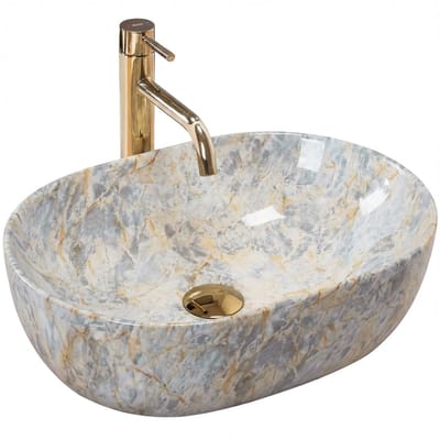 Rea Amelia Rustrstone 48 Keramiek Ovaal - Wastafel - Imitatiesteen - 48 X 34,5 X 13,5 Cm