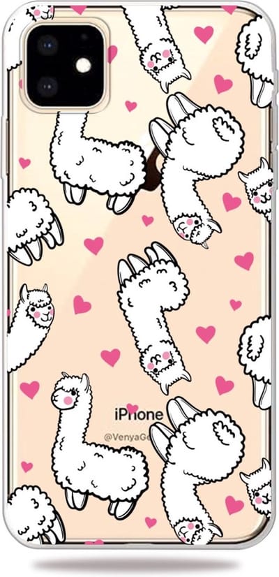 Peachy Dieren Eigenwijs Alpaca Hartjes Hoesje geschikt voor iPhone 11 TPU case - Doorzichtig