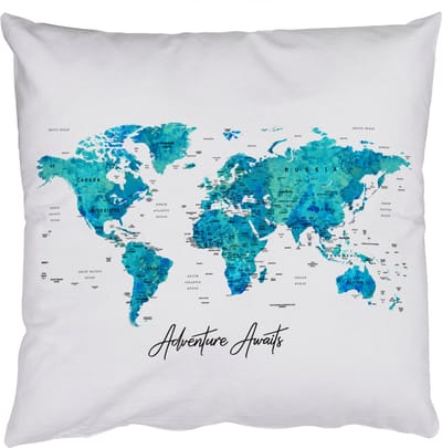 Sierkussens - Kussentjes Woonkamer - 50x50 cm - Wereldkaart - Blauw - Kleurrijk