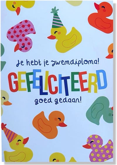 Zwemdiploma Gehaald - Wenskaart - 12x17cm - Gevouwen kaart inclusief envelop