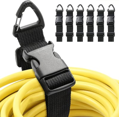 6-stuks Verlengsnoerorganizer - Zware opbergriemen - Kabelhouder - Kabelbinder - Driehoekige gespriem - Verstelbare verlengsnoerorganizer - Garage-organizer - Geschikt voor werkplaatsen, winkels, garages, tuinen en thuisorganisatie - Zwart