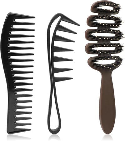 Set van 3 haarborstels voor gladde bun kapsels, met wilde zwijnenharen, krulborstel, brede kam en haarkam voor krullend en golvend haar in de salon