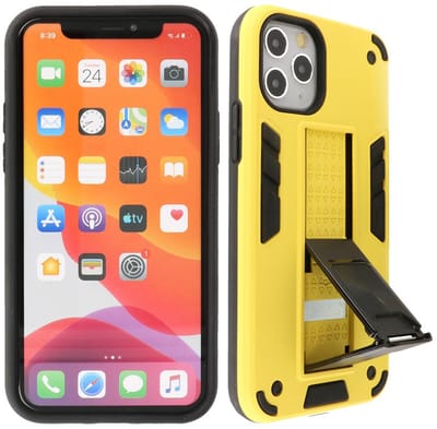 Hoesje met Magnetic Stand Hard Case Geschikt voor de iPhone 11 Pro Max - Stand Shockproof Telefoonhoesje - Grip Stand Back Cover - Geel