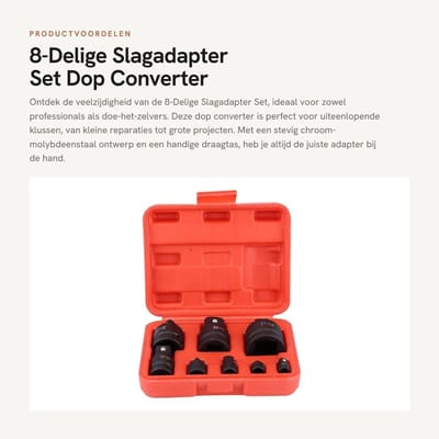 Dailygoods - 8-Delige Slagadapter Set - Dop Converter - Draagtas - Zwart - Impact Mechanisme - Ideaal voor Klussen - Kunststof Behuizing