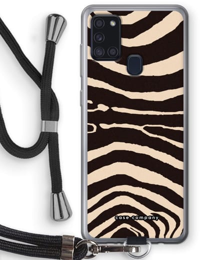 Case Company® - Hoesje met koord geschikt voor Samsung Galaxy A21s hoesje met Koord - Arizona Zebra - Telefoonhoesje met Zwart Koord - Bescherming aan alle Kanten en Over de Schermrand
