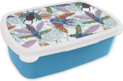 Broodtrommel Blauw - Lunchbox - Brooddoos - Insecten - Regenboog - Design - 18x12x6 cm - Kinderen - Jongen