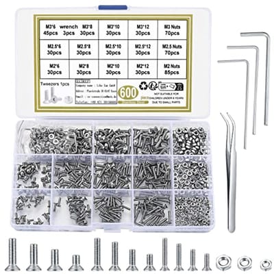 600 Stuks M2/M2.5/M3 Zeskantbouten met Moeren Set, RVS Verzonken Schroeven Assortiment voor Thuis, Garage en Meubels