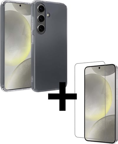 Hoesje - Met Screenprotector - Geschikt voor Samsung Galaxy S24 - Sterk & Shockproof - Back Cover - Siliconen Case - Telefoon Hoes - Telefoonhoesjes - Transparant