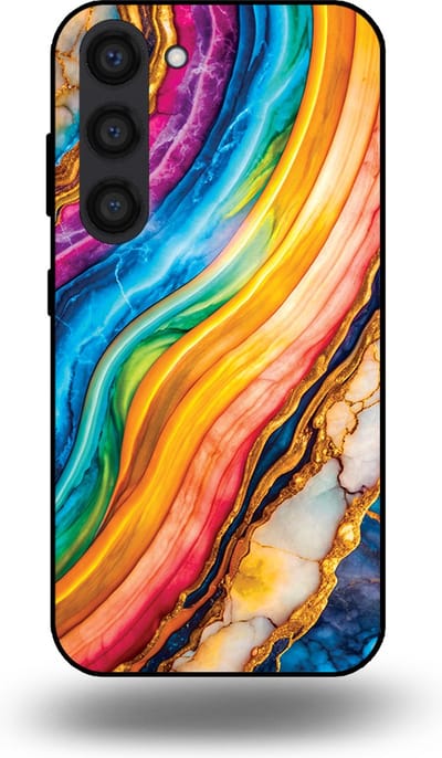 Smartphonica Telefoonhoesje Geschikt voor Samsung Galaxy S23 met Regenboog Goud Marmer Opdruk - TPU Backcover Case Rainbow Gold Marble Design geschikt voor Samsung Galaxy S23
