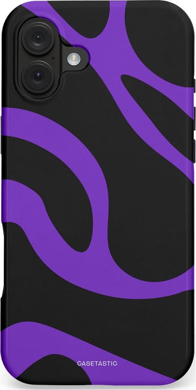 Casetastic Hoesje Geschikt voor Apple iPhone 16 Plus MagSafe - Stijlvolle Beschermende Duo-layer Case - Golven van Paars en Zwart