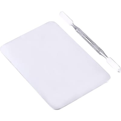 Petite palette de maquillage rectangulaire en acier inoxydable, plaque de mélange de fond de teint avec spatule white