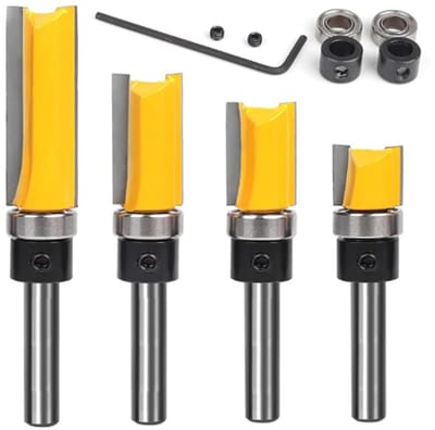 Freesbitset Hout - Groeffrees Routerbit - Houtbewerking Precisie - Scherpe Snijkant Legering - 4 Delig 6.35mm - Geel