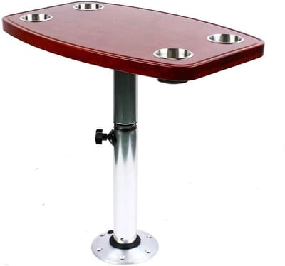 Tafelset met Bekerhouders - Camper Tafel - Binnen Gebruik - Afneembare Sokkel - 60x38 cm - Bruin