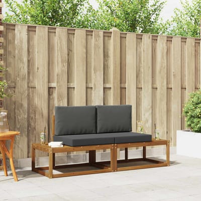 vidaXL - Buiten - bank - set - 2 - st - Naturel - Massief - Acacia - Hout - en - Polyester