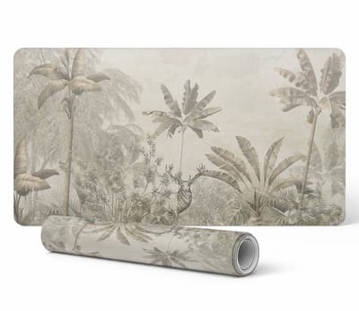 Stijlvolle vinyl computermat met tropisch bos en herten, 100x50 cm