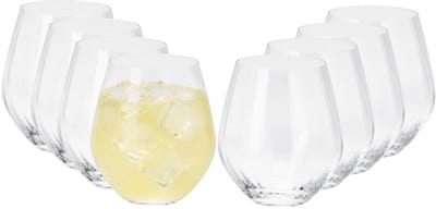 Excellent Houseware Drinkglazen Crystal - 8x stuks - transparant stripes design - 400 ml - waterglazen - sapglazen