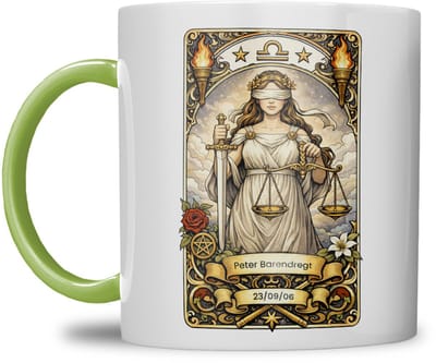 Sterrenbeeld mok - Weegschaal - Licht groen - Tarot mok - Gepersonaliseerd met naam en datum
