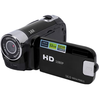 Videocamera met 2,4 inch kleurenscherm invullicht 16MP 1080P 16x digitale zoom anti-shake loop zwart