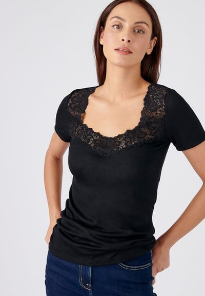 Damart - T-shirt met korte mouwen zijdezacht Thermolactyl - Dames - Zwart - 50-52 (XL)