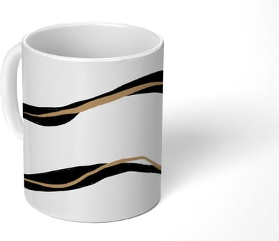 Mok - Koffiemok - Lijn - Zwart - Design - Mokken - 350 ML - Beker - Koffiemokken - Theemok