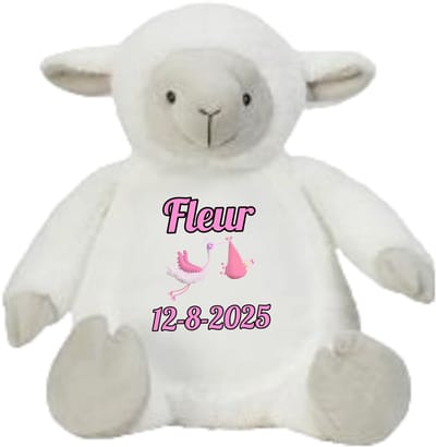 Wit schaap knuffel - gepersonaliseerd - kraamcadeau - naam - geboortedatum - Mumbles