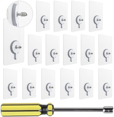 Dailygoods- Hangspijkers 16 Stuks - Zelfklevend - Transparant - Waterdicht - Roestvrij Staal - 10 mm Schroefstang - Maximale Belastbaarheid 5 kg - Haakjes