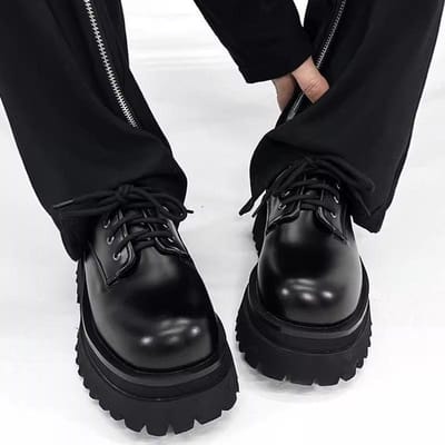 Derby Heren Dikke Zool Hoge Kwaliteit Brits Ronde Neus Heren Leer Verhoogd Vrijetijdsstijl Grote Teen Mode Schoenen 45 black