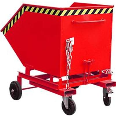 Spanencontainer Bauer SKW-ET 1000, staal, rood, B 1395 x D 1070 x H 1220 mm, 600 l, tot 300 kg, rollen, handmatig kiepen, met inrijvakken