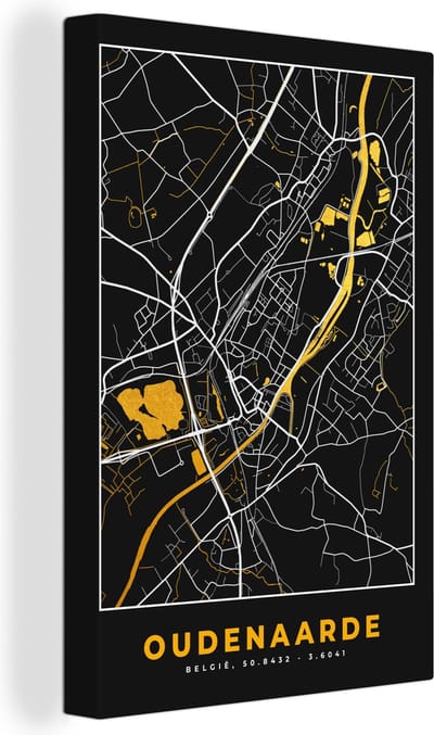 Canvas Schilderij Oudenaarde - Stadskaart - Kaart - Goud - Plattegrond - 20x30 cm - Wanddecoratie
