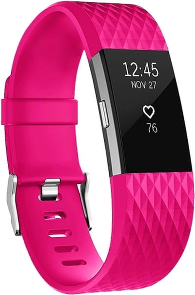By Qubix - Compatible Fitbit bandje - Geschikt voor fitbit Charge 2 siliconen bandje - Maat: Large - Magenta - Horlogeband - smartwatchbandje