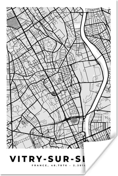 Poster Kaart - Stadskaart - Frankrijk - Vitry-sur-Seine - Plattegrond - 120x180 cm XXL