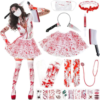 Halloween Kostuum voor Vrouwen - 9-delig Big Nurse en Zombie Outfit voor Horror en Cosplay, Perfect voor Feest en Carnavalsvieringen