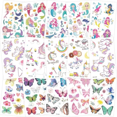 Inovra Plus - Tattoo's voor kinderen meisjes - meer dan 150 stuks - vlinder eenhoorn zeemeermin - leuk voor op kinderfeestjes - schooltas waterdicht - cadeau-idee.