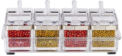 Unyqoos® Transparante Kruidendoos Set met Roestvrijstalen Rand en Lepels