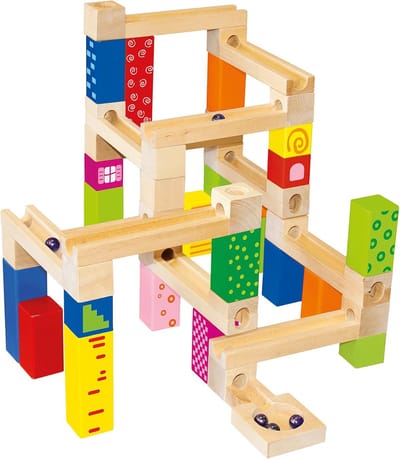 Houten Knikkerbaan - Speelgoed Baan - Creatief Spelen - 66 Delen Uitbreidbaar - 20 x 5 x 13 cm - Meerkleurig
