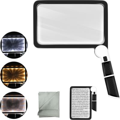 Vergrootglas met Licht (5x), Handheld Vergrootglas 48 LED's en 3 Modi voor Lezen en Hobby