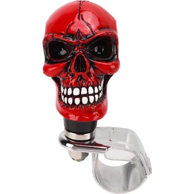 Pommeau de Volant Forme Crâne 3cm Diamètre Résine Bouton de Tournage Spinner Booster pour Voitures Camions Tracteurs Bateaux Noir Red rouge