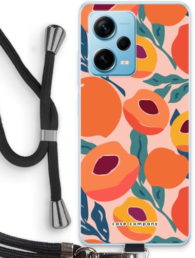 Case Company® - Hoesje met koord geschikt voor Xiaomi Redmi Note 12 Pro Plus hoesje met Koord - Perzik - Telefoonhoesje met Zwart Koord - Bescherming aan alle Kanten en Over de Schermrand
