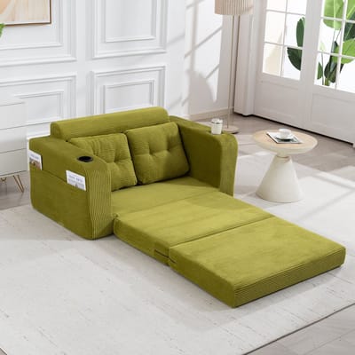 MODENUIT Zitbank 136 x 80 x 82,5 cm - Modulair 2-Zits Vloersofa Met Bekerhouders - Woonkamer - Cord Olijf