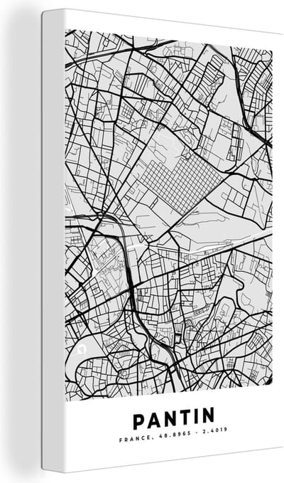 Canvas Schilderij Kaart - Stadskaart - Frankrijk - Pantin - Plattegrond - 20x30 cm - Wanddecoratie