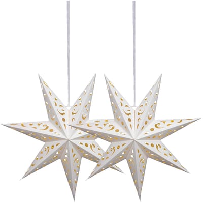 Lumineo verlichte kerstster - 2x - wit - D58 x L25 cm - papier - LED - warm wit - steady light - timer - binnen - transformator - IP20