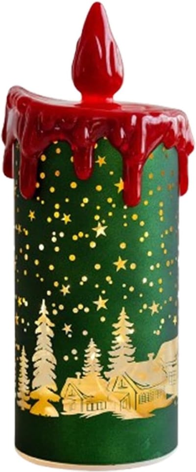 Led-kerstkaars, led-kaars, realistische -flikkerende, vlamloze led-kaars, op batterijen, lantaarn, zwembadjas, elektrische bruiloftswandlamp-Groen